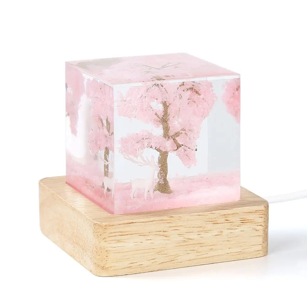 

White Elk Cherry Blossom Night Light Romantic USB Cherry Blossom Tree Lamp Wood Base Plug in Pink Bedside Light Birthday Gift