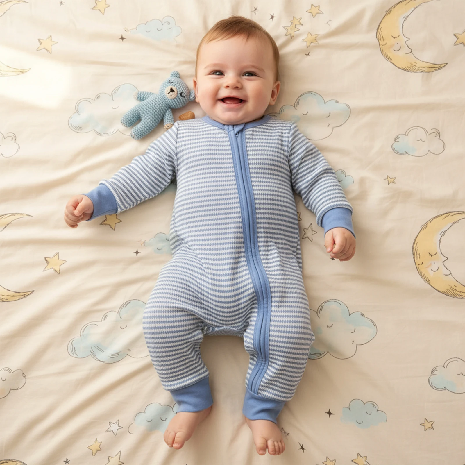 

Suefunskry Baby Boy Zip Up Romper Striped Pattern Long Sleeve Round Neck Full Length Infant Jumpsuit