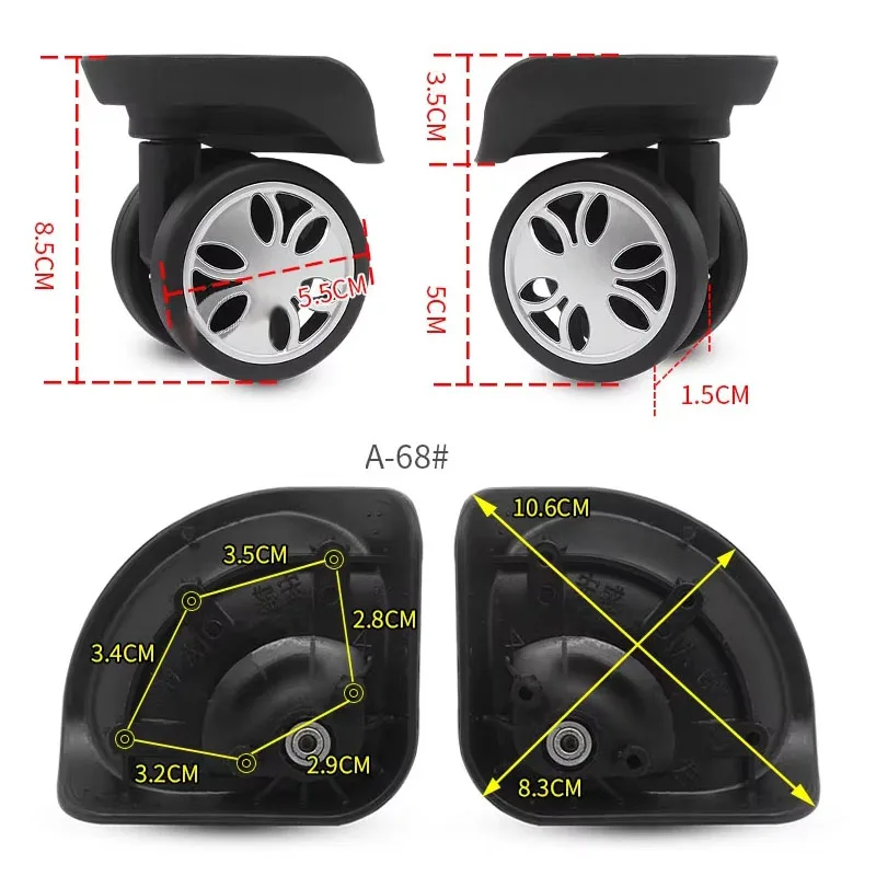Premium Universal TPU Luggage Wheels Silent Replacement with Screws Repair Kit Hong Sheng A-68
