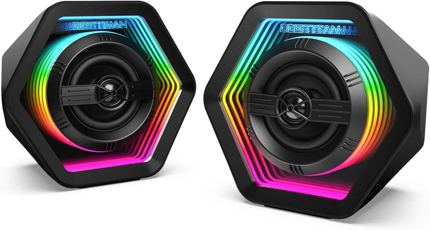 

Игровые колонки 50 Вт с RGB-подсветкой Infinity Mirror, Bluetooth 5.3, входами AUX/Type-C, режимами эквалайзера для ПК/ТВ