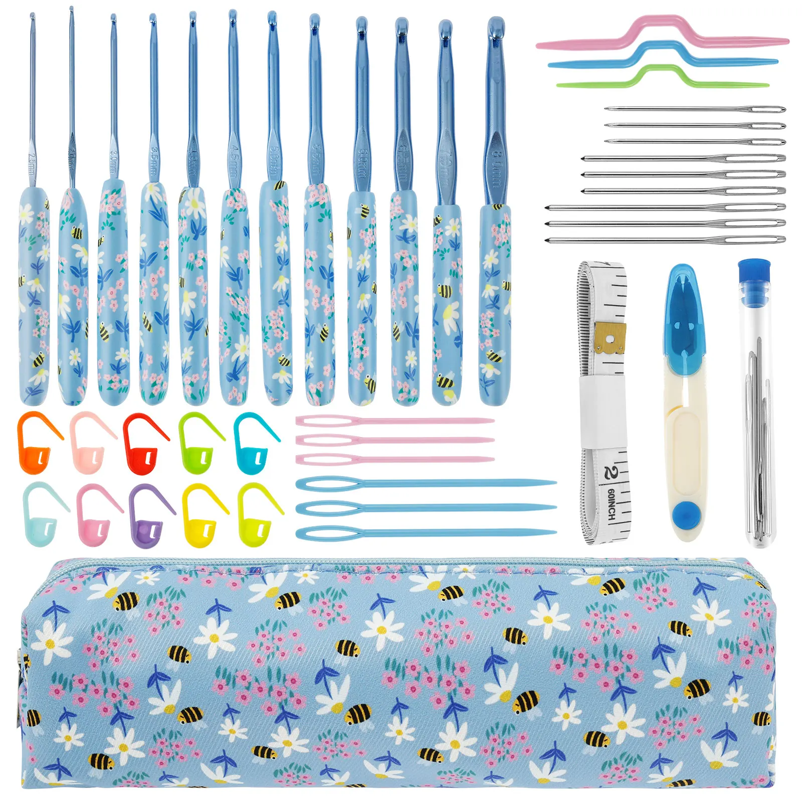 

70Pcs Crochet Hooks Set 2-8mm Soft Grip Crochet Needles Kit with Storage Bag 12 Sizes Knitting Needles for Beginners Knitt Tool