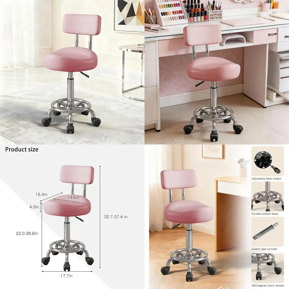 

Ergonomic PU Leather Swivel Chair with Lumbar Support and Adjustable Height, Armless Saddle Seat for Home Office or Bedroom, Pin