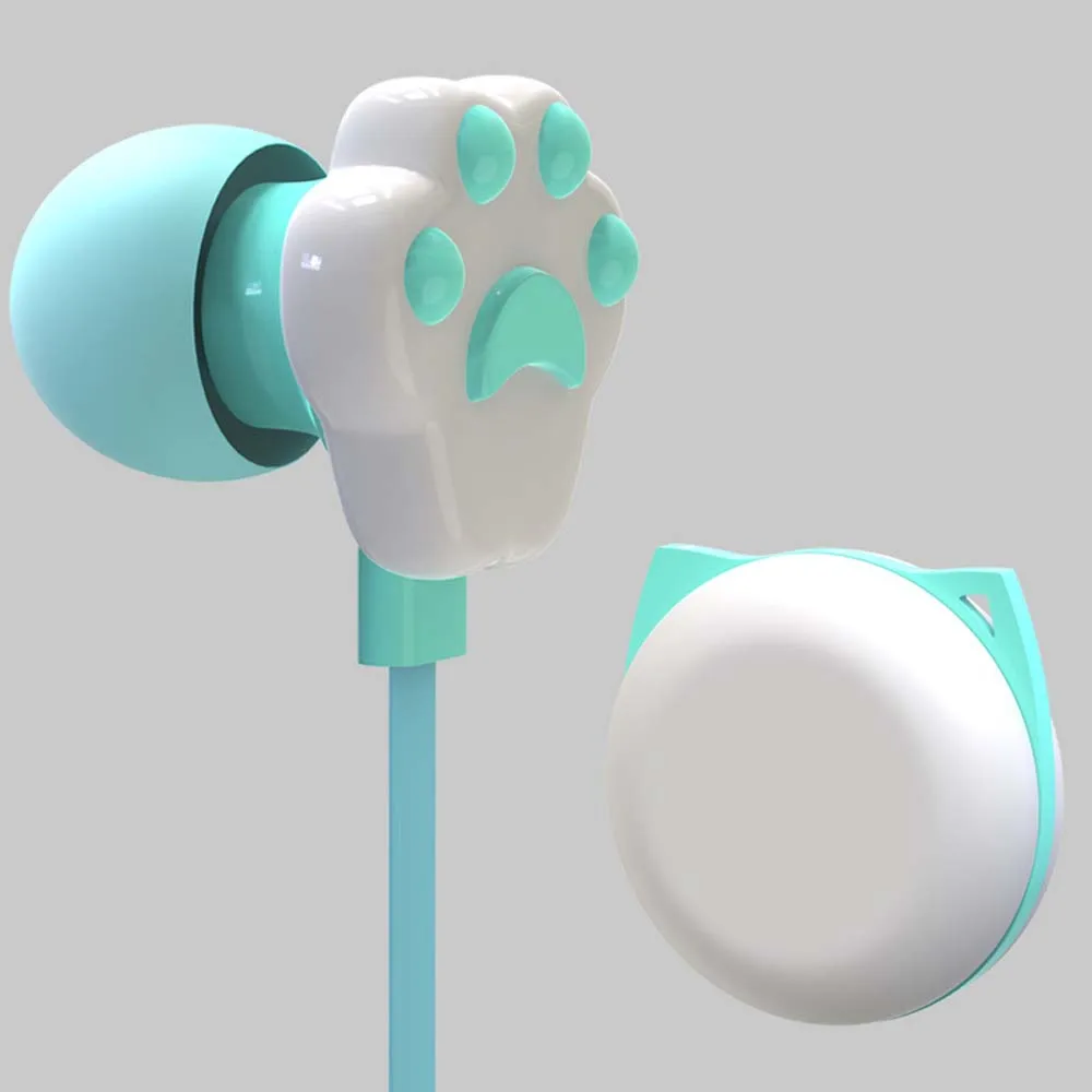 

Portable Lovely 3.5mm Sport Earphones with Earphones Case Microphone Bass sound Cat Paw Earphones Wired Headset With Mic In-Ear