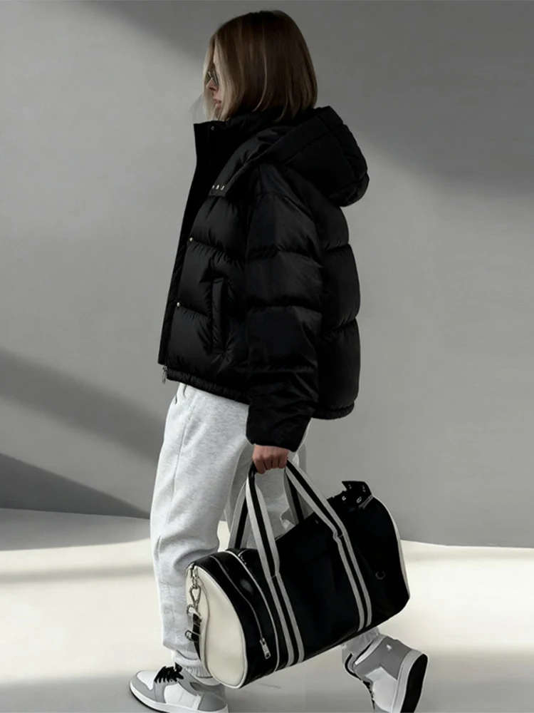 Lässige Damenjacke mit Kapuze, schlank, volle Ärmel, Reißverschluss, Allgleiches, weibliche Mäntel, 2025, Herbst-Winter-Mode, neu in Oberbekleidung für Damen