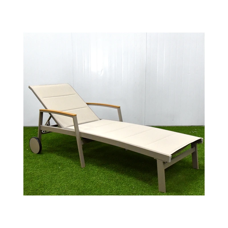 

Pool Sunbed Outdoor Sunbed Aluminum Sling outdoor Chair Sun Lounger Swimming Sun Loungers With teak wood Armrest