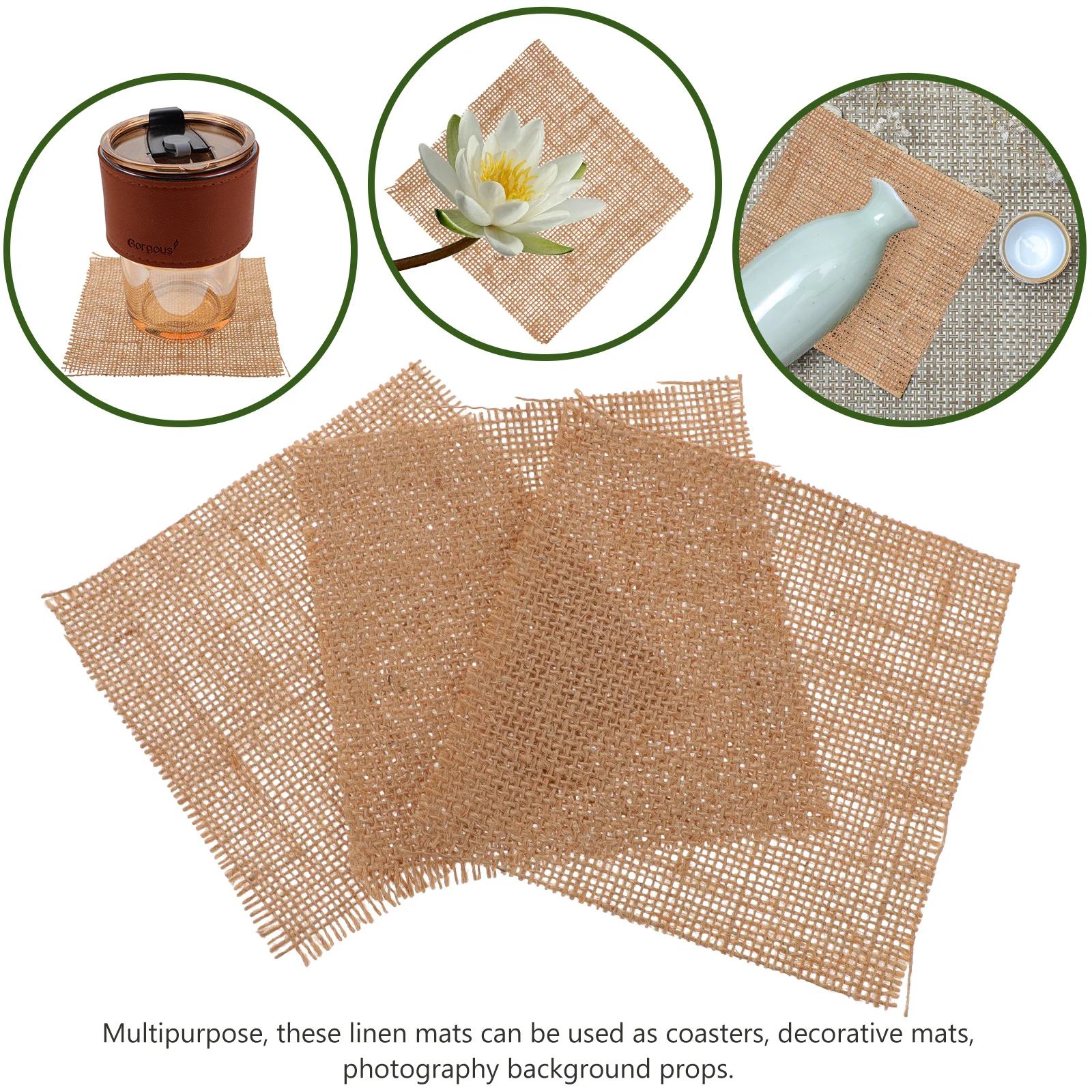 

10pcs Square Linen Cushions Cup Cushion Photography Props Coasters Household Heat Resistant Reusable Vintage Style