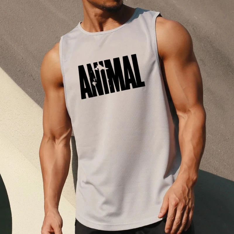 Men\'s Quick Drying Sleeveless shirt animal Bodybuilding Workout Tank Tops Muscle Fitness Shirts Male Gym Stringer Vest