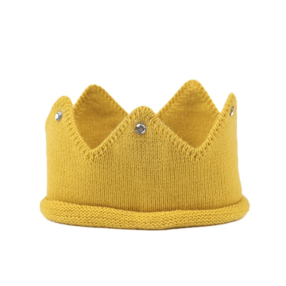 Corona de ganchillo para niños, gorro de punto para recién nacidos, gorros de Tiara con diamantes de imitación brillantes, accesorios para fotos,