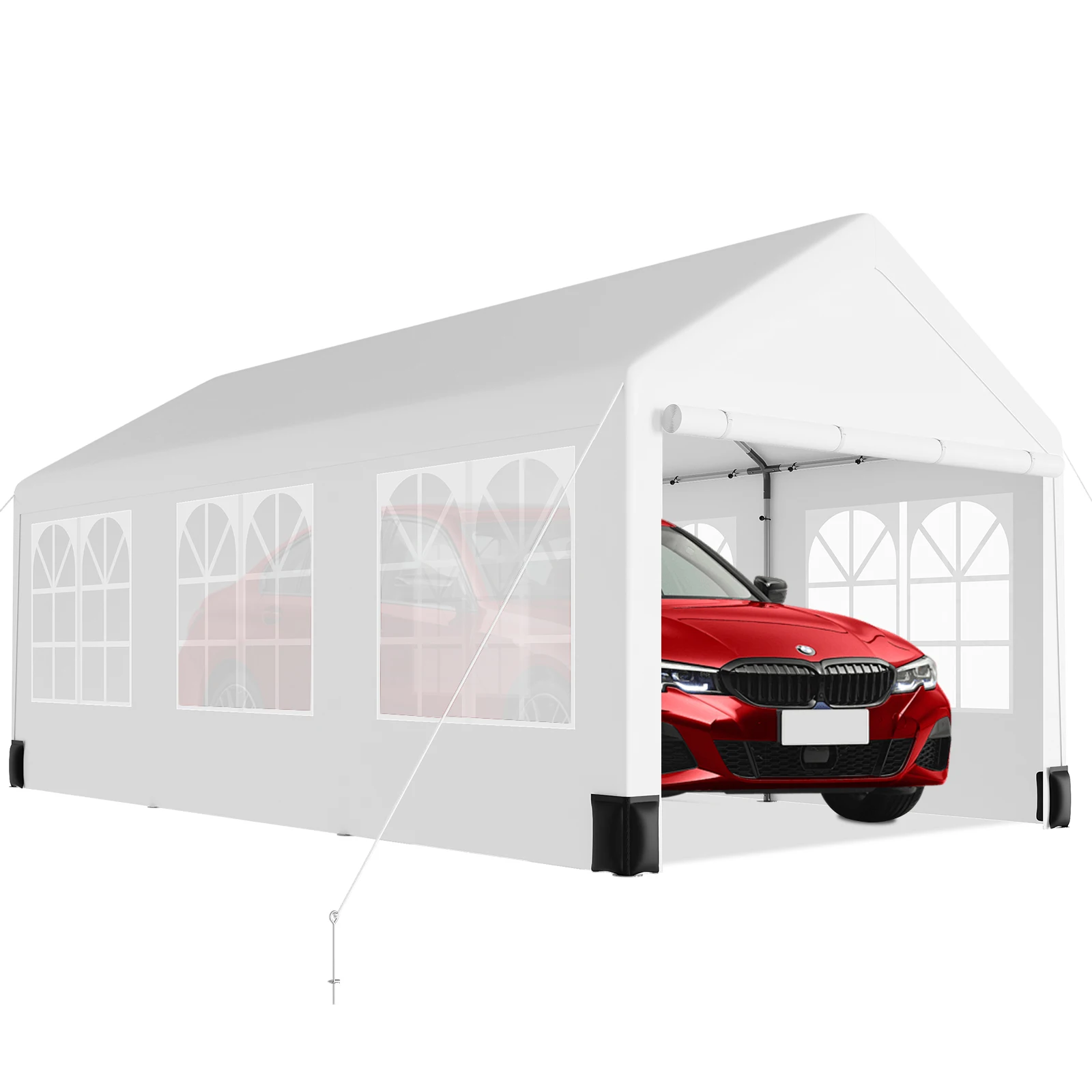 

Carport 10'x20' Heavy Duty Carport with Roll-up Ventilated Windows, Portable Garage with Removable Sidewalls & Doors for Car