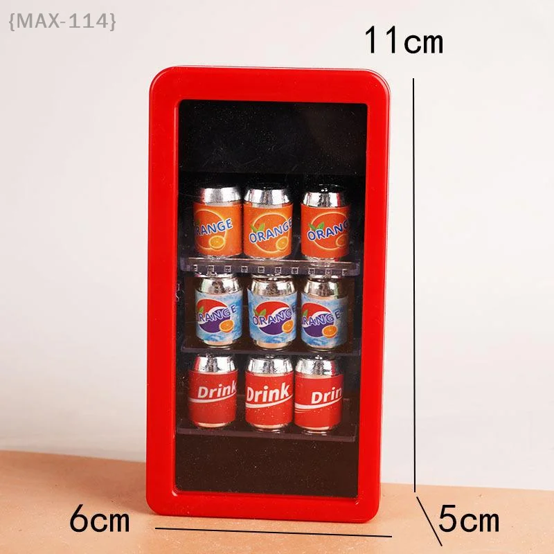 {MAX-114}  1:12 Dollhouse Miniature Refrigerator With Canned Drinks, Beverage Cabinet Model For Pretend Play
