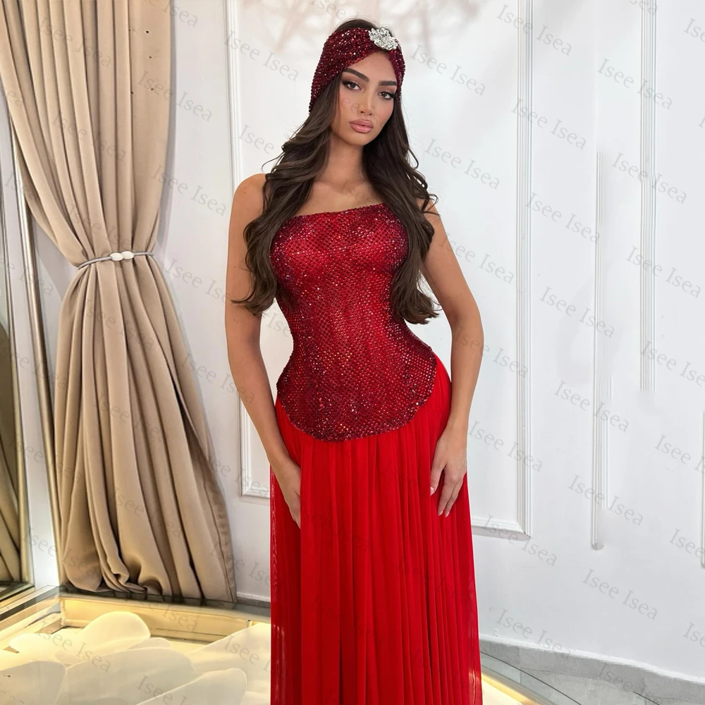 Robes de soirée rouge brillant dubaï a-ligne en mousseline de soie cristal a-ligne robes de soirée فستان وعmaverapersonnalisé
