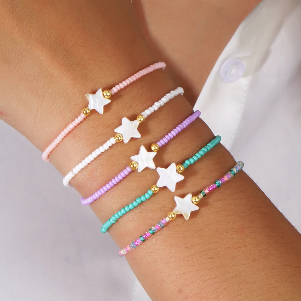 5PCS Go2boho Summer Fashion Jewelry Shell Glass Beads Bracelet Set Women Bracelet Surfer Beach Date and Holiday Gift