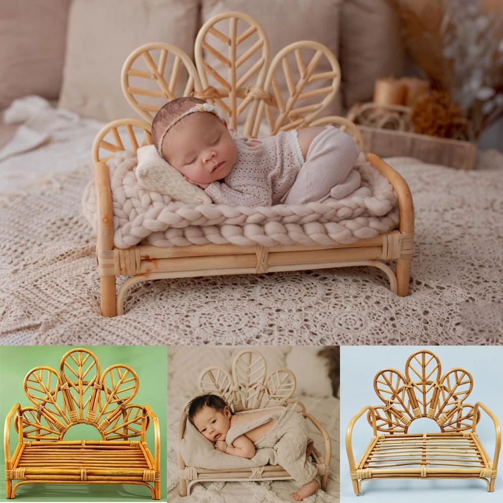 Baby Chair Newborn Photography Props Bed Rattan Bench Flower Peacock Bed Basket Boy Girl Session Posing Furniture Accessories