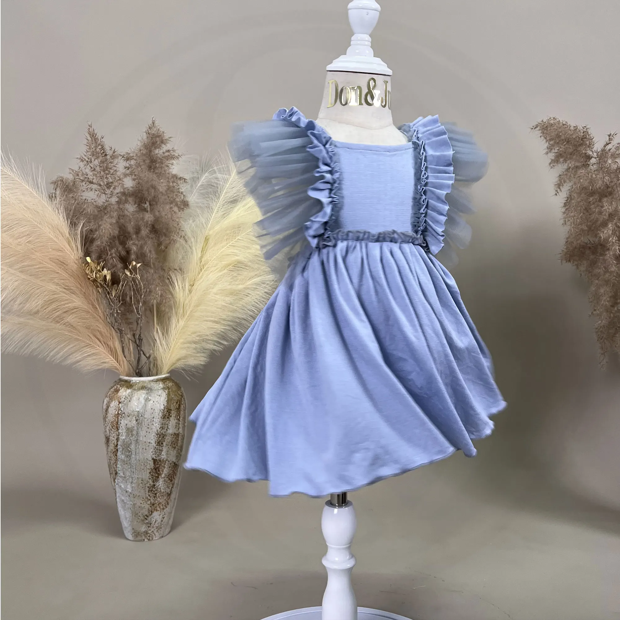 Don&Judy Little Girls Dress Photo Shoot Prop Ruffle Princess Party Brithday Gown Kids Pageant Wedding Costume Photography Outfit