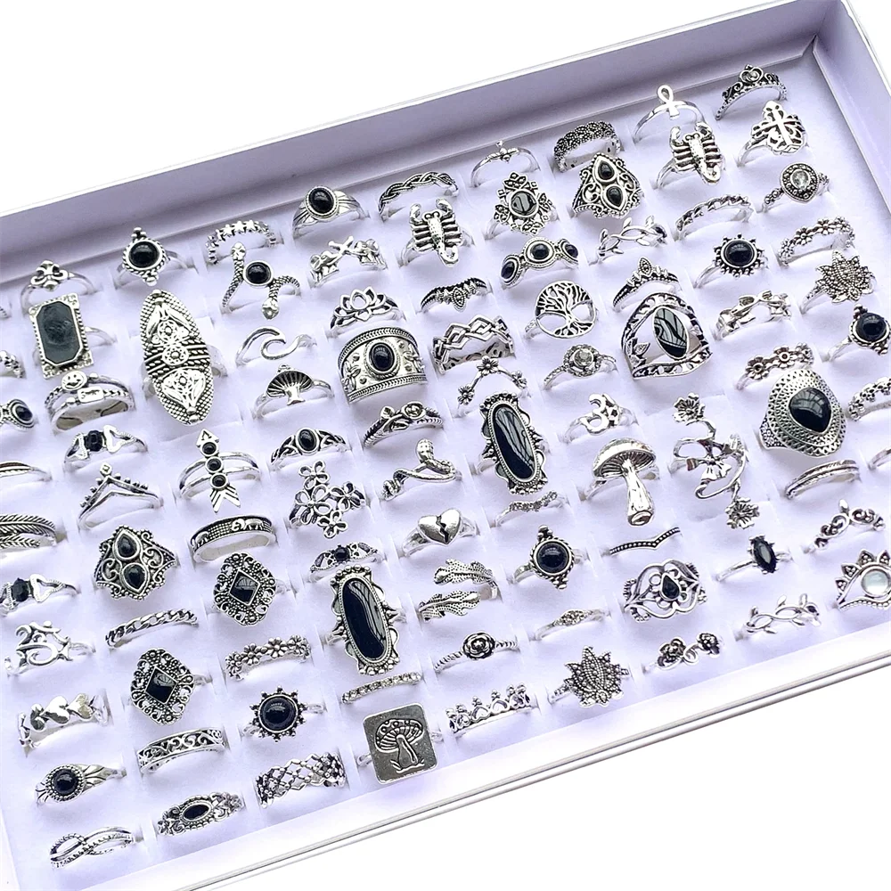 Conjunto de anéis pretos boêmios vintage, 20 peças, para mulheres, homens, estilo misto, coração, amor, flor, design, joias de dedo, presentes de festa