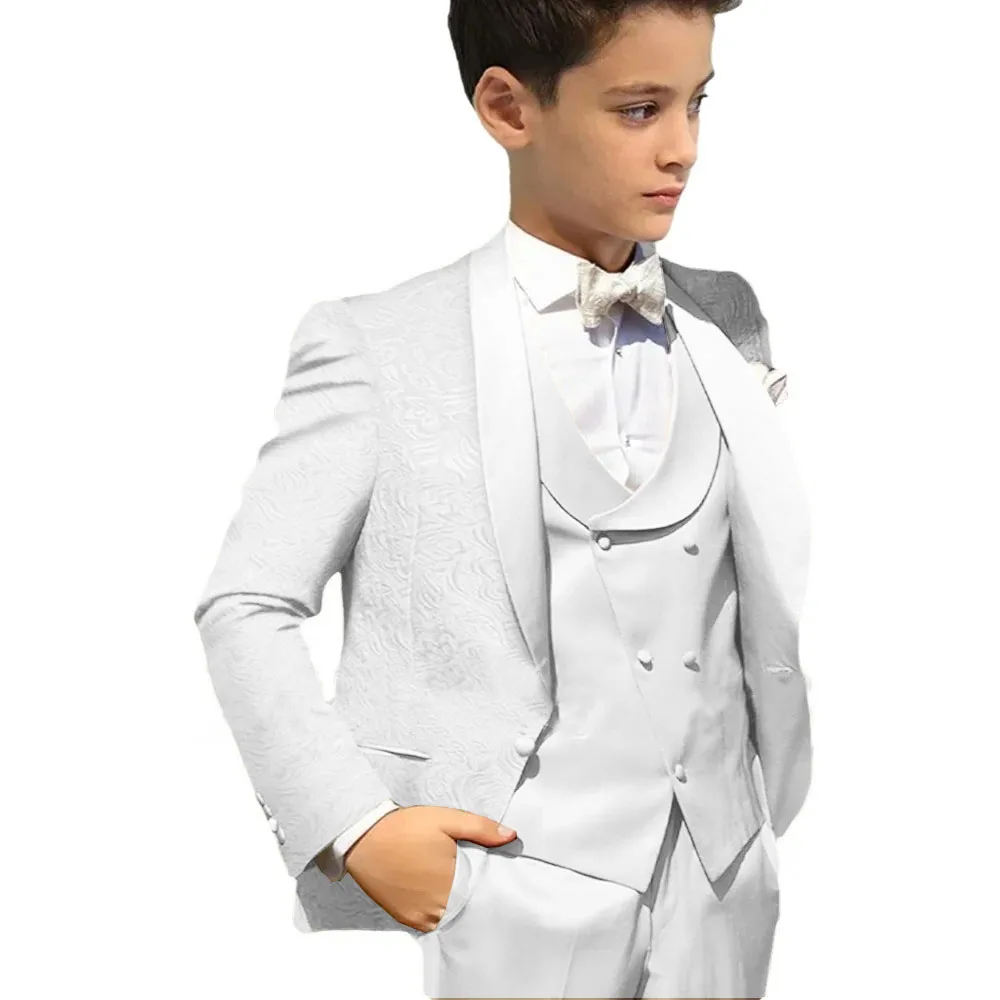 

White Floral Boys Suit 3-piece Set Premium Blazer Pants Vest Wedding Kids Tuxedos Slim Fit Outfit 2-16 years old