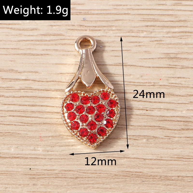 10 Stück 12x24mm Zarte Kristall-Liebesherz-Anhänger für Schmuckherstellung, Halsketten, Ohrringe, Armbänder, DIY-Bastelzubehör – Detail 1