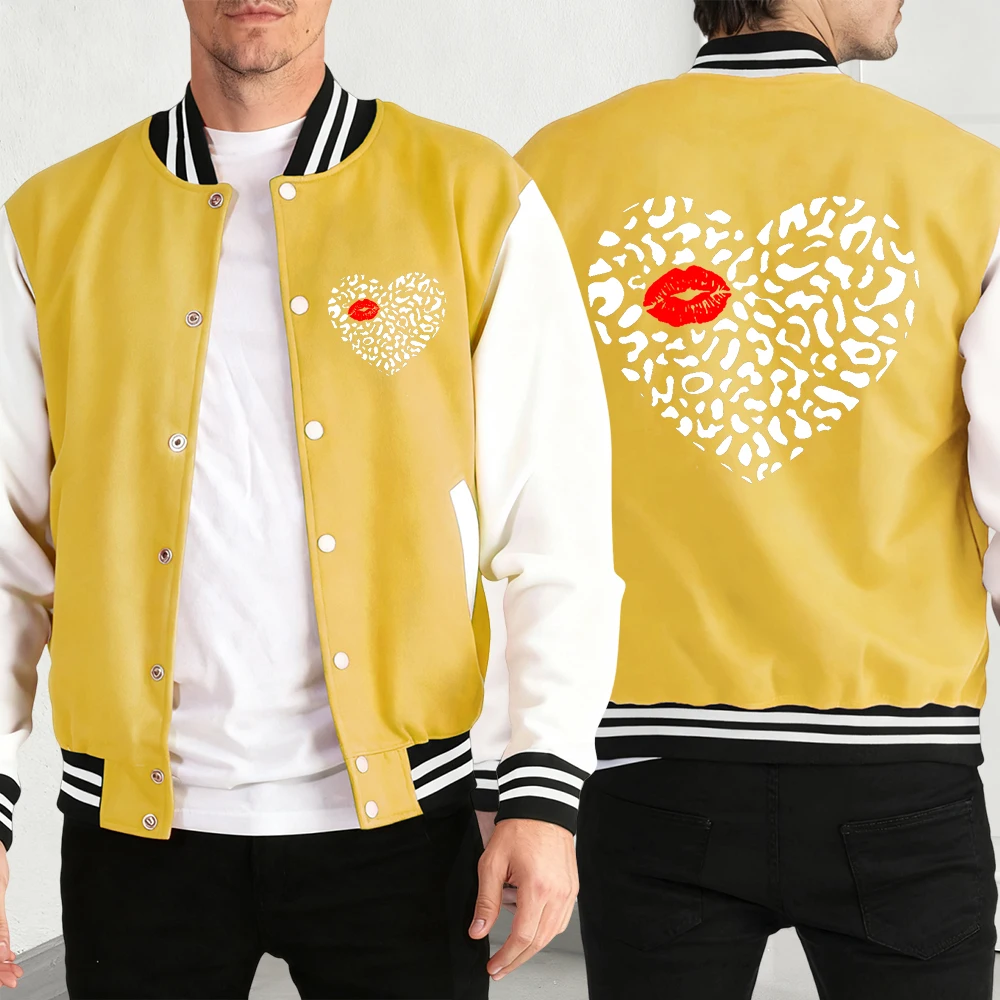 

Мужская куртка Red Lips And Love Harajuku, флисовый бейсбольный трикотаж, модная уличная одежда на пуговицах, винтажная свободная одежда унисекс