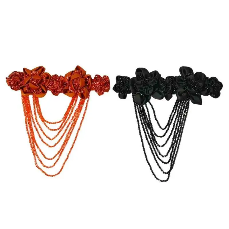 1Pcs Flash Crystal Tassel Chest Flower Shoulder Patch NEW Bead Applique High Quality Satin Pleated Handmade 3D Flowers Tassel