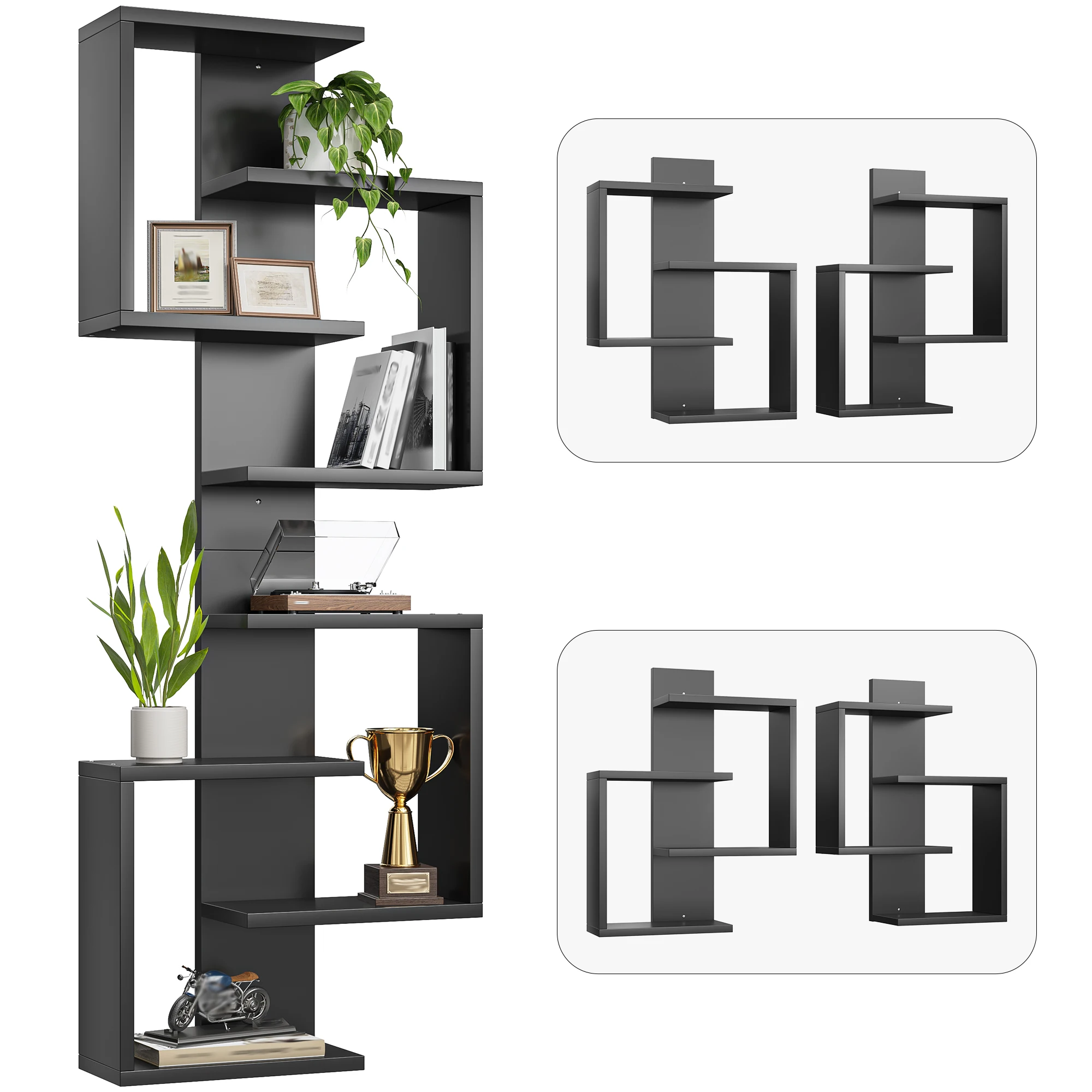 Floating Shelves with Unique Design, Modern Wall Mounted Display Rack with Hidden Brackets, Decorative Storage Shelf for Bedroom, Living Room, Kitchen, Bathroom