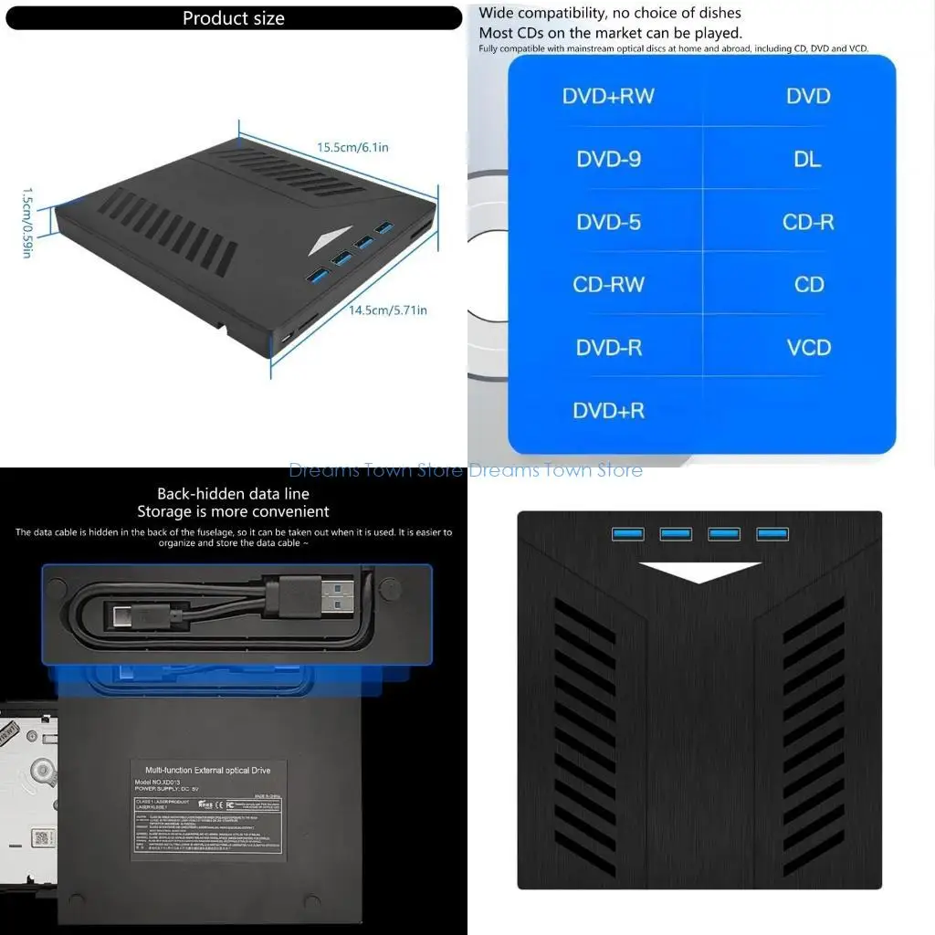 

HX6A External DVD Writer and Reader, USB and Type C DVD Player Optical Drives Burners for Laptops and Desktop