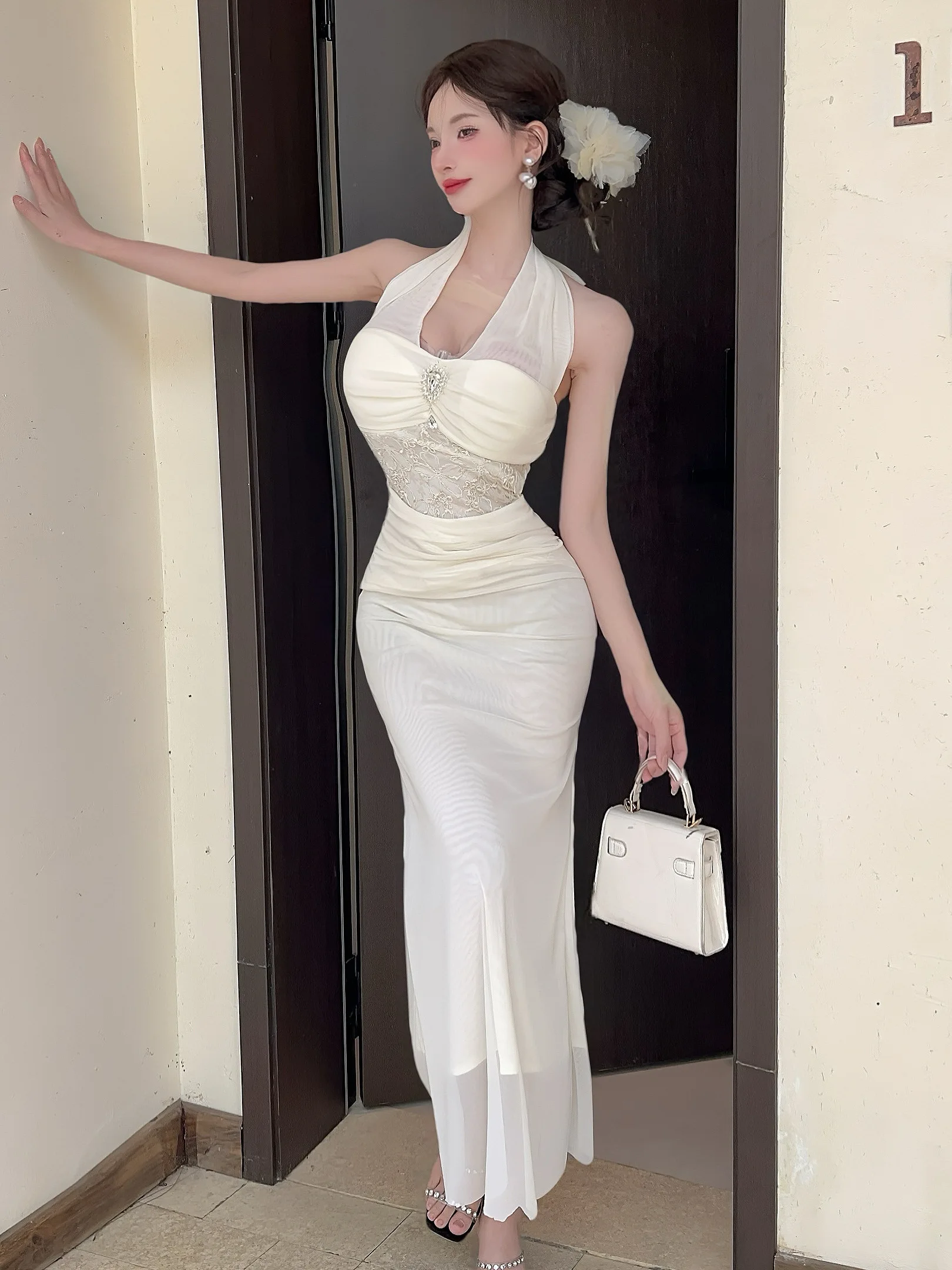 Seksowna długa spódnica z odkrytymi ramionami, letnia nowość, styl koreański, elegancka, damska spódnica maxi.