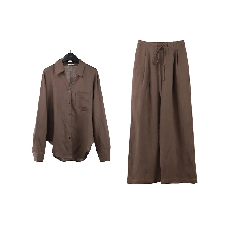 Pant Set Women Two Piece Sets Matching Sets Elegant Work Y2k Streetwear Casual Loose Shirt Tops Wide Leg Long Pants Drawstring