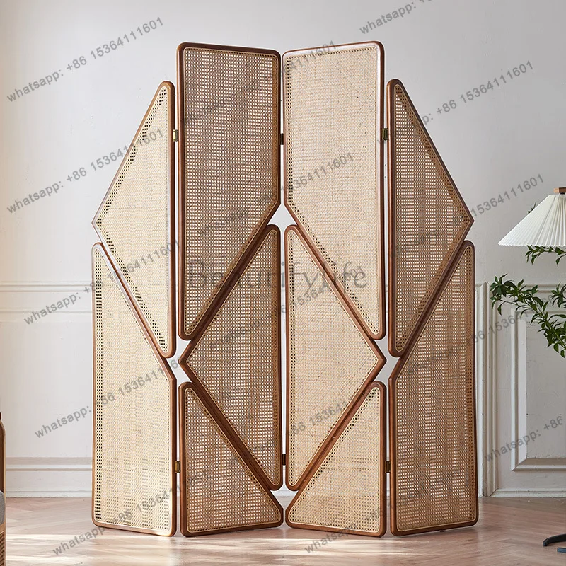 Nordic rattan solid wood screen wabi-sabi living room characteristic partition hotel