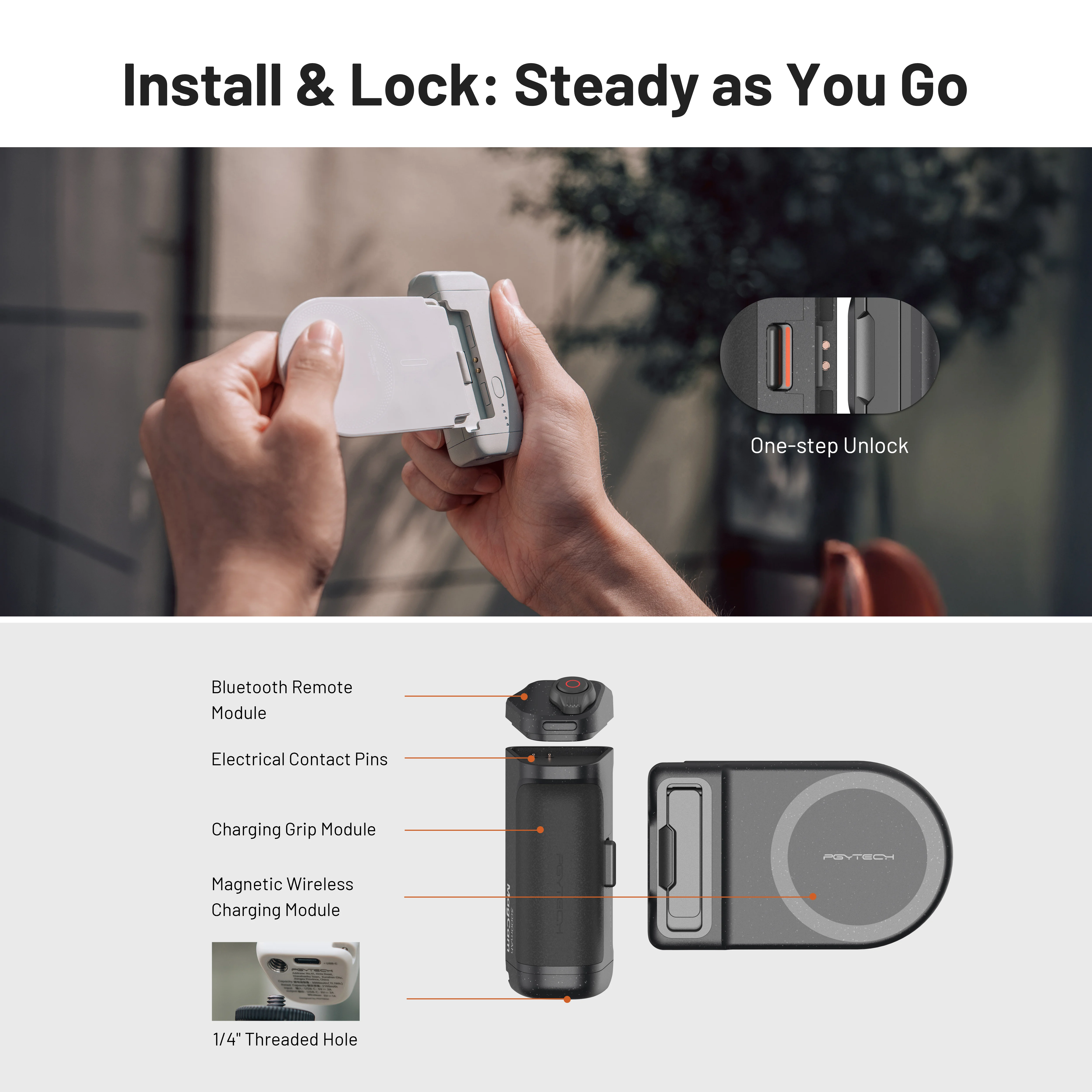 PGYTECH الهاتف الخليوي صور قبضة المغناطيسي ملء ضوء MagCam قبضة بلوتوث التحكم عن بعد كاميرا المعونة الشحن اللاسلكي