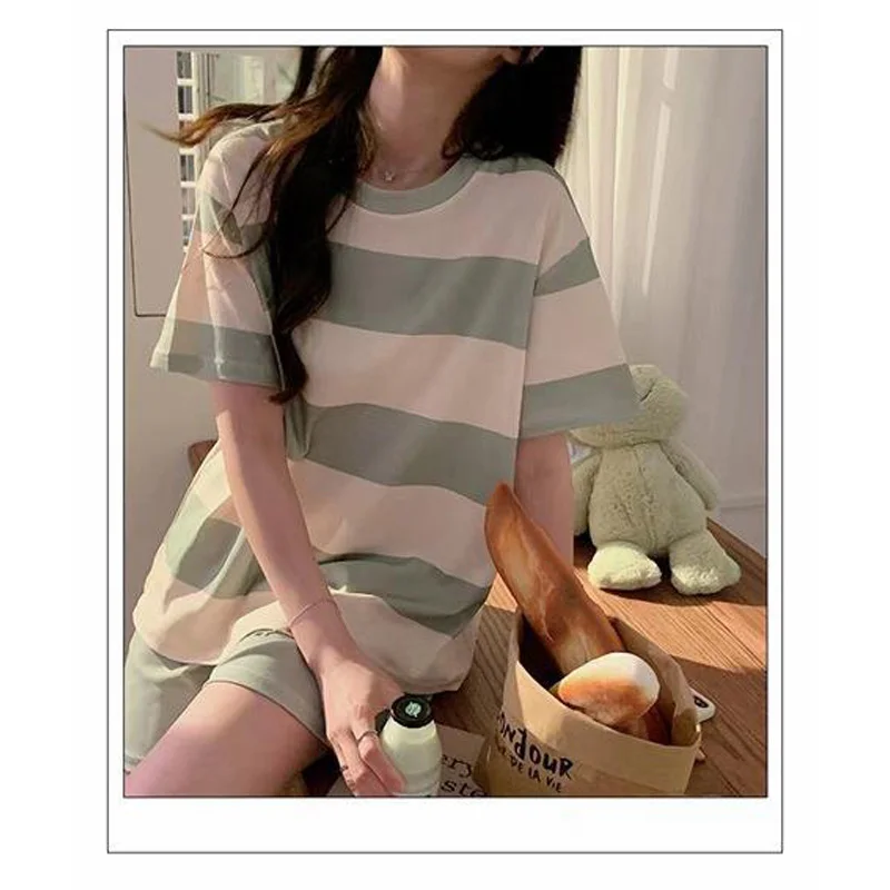 Striped Pyjamas Female Summer Short-Sleeved Shorts Thin Section of Small Fresh Cute Young Ladies Homewear Two-Piece Suit