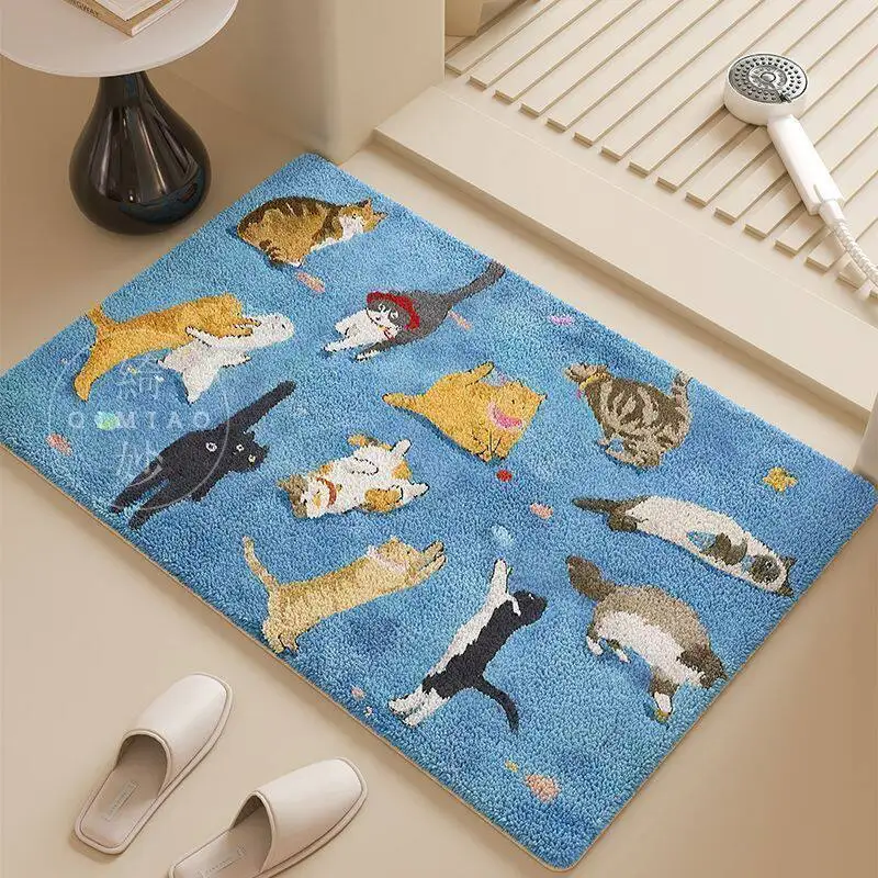 Imitation cashmere bathroom absorbent floor mat, thickened non-slip toilet floor mat, toilet toilet special door floor mat