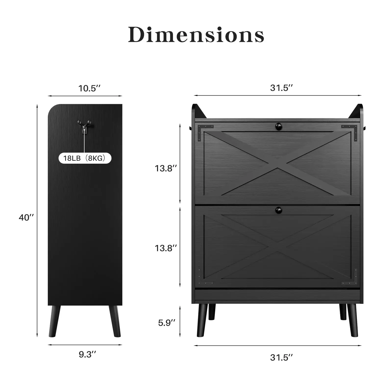 Shoe Storage Cabinet with 2 Flip Drawers & Adjustable Shelves, Freestanding Shoe Cabinet with Side Hooks Narrow Shoe