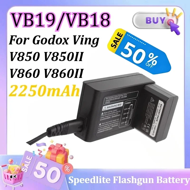 SWZY VB19/VB18 2250mAh Li-ion Battery with Charger for Godox Ving V850 V850II V860 V860II Speedlite Flashgun Chargeable Replacem