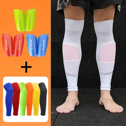 1 Set Kids Soccer Shin Pads Full Leg Compression Sleeves Over Knee With Football Shinguards Adult Leg Sleeves Support Protective