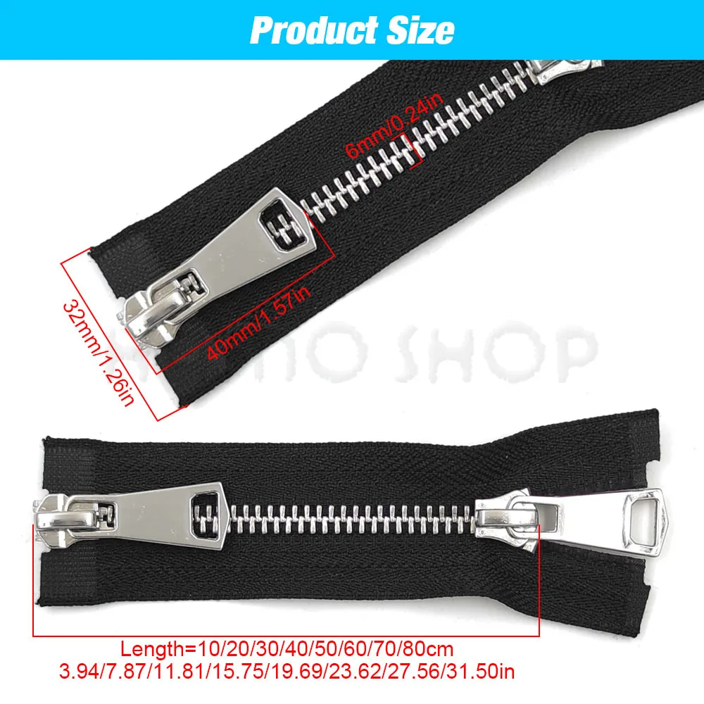 10-80cm No.5 Metal Zipper Double Sliders Colorful High Quality Open-end 5# Metal Zipper For Handcraft Cloth Sewing Pocket Shoes