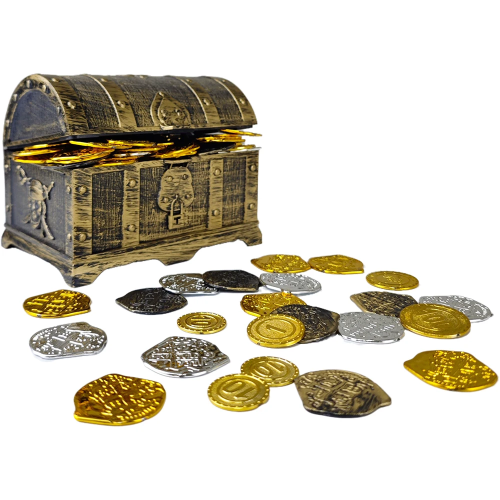 Pirate Captain Cosplay Props Pirate Treasure Chest Gold Coins Roman Currency Plastic Fake Gold Kids Favor Game Treasure Supplies