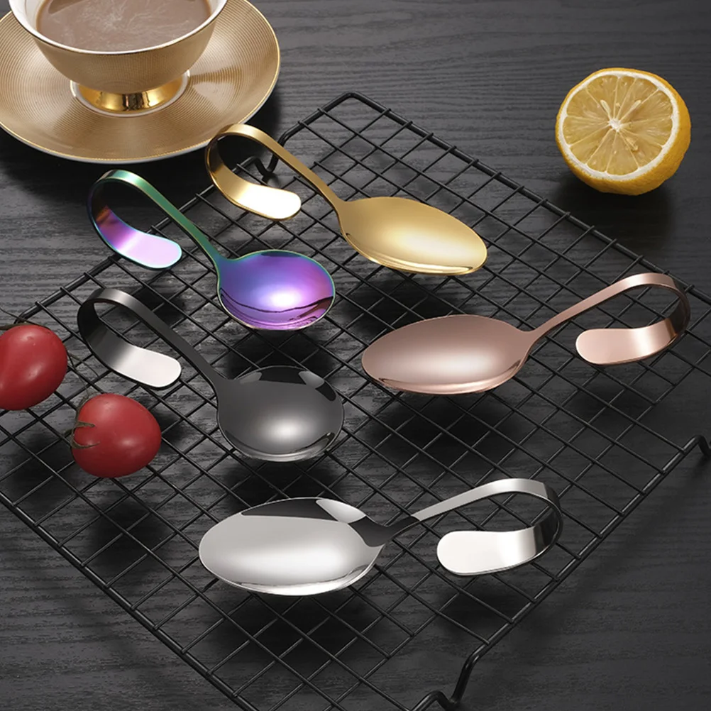 

4pcs Bent Handle Spoon Stainless Steel Polished Rounded Edge Easy Clean Home Cutlery Set Creative Design Spoons Kitchen