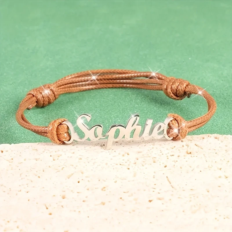 Personalized Customized Name Bracelet Stainles Steel Women Leather Rope Adjustable Couple Bangle Valentine's Day Custom Jewelry