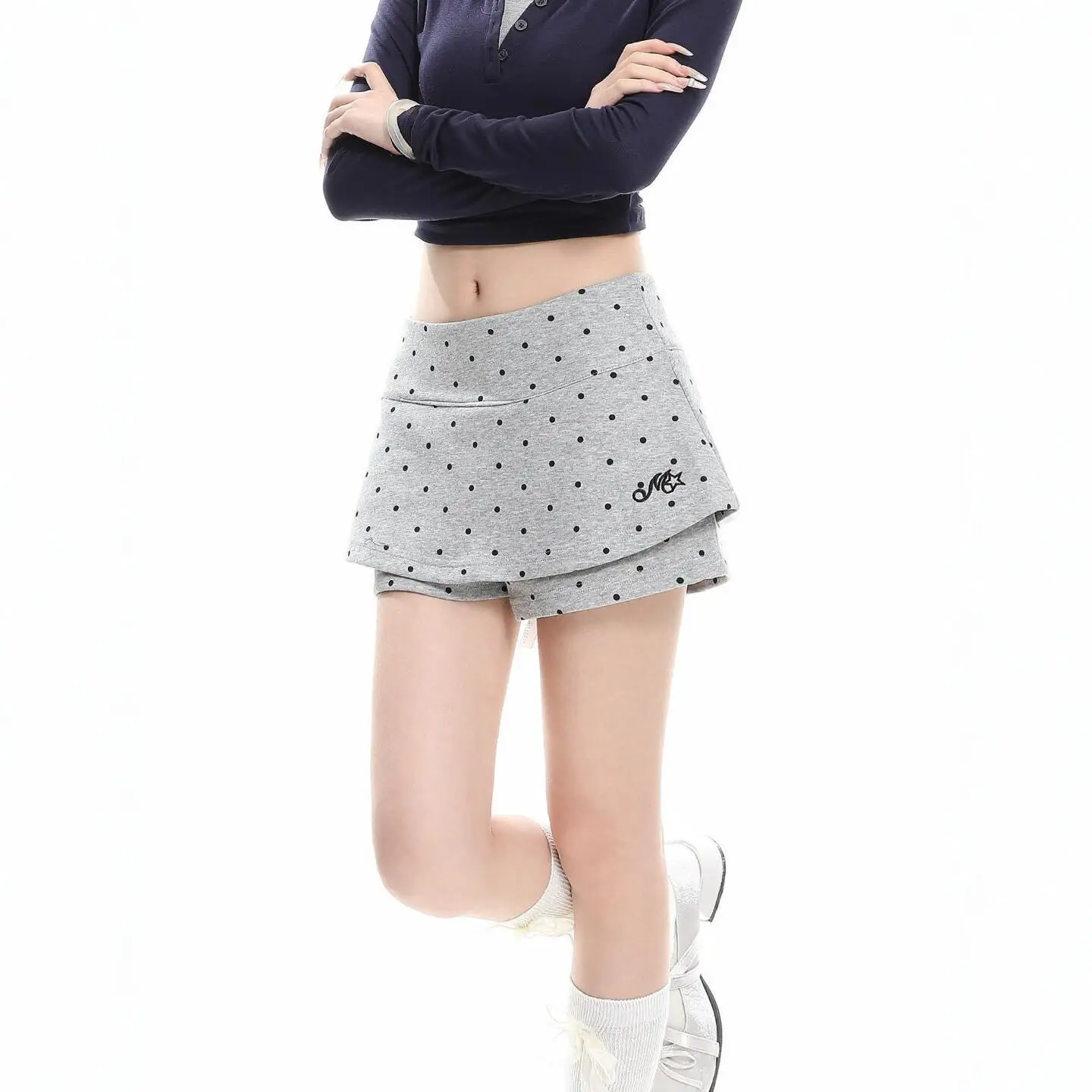Polka Dot Double-layer Short Skirt Women's Summer High Waist  A-shaped Skirt for Women