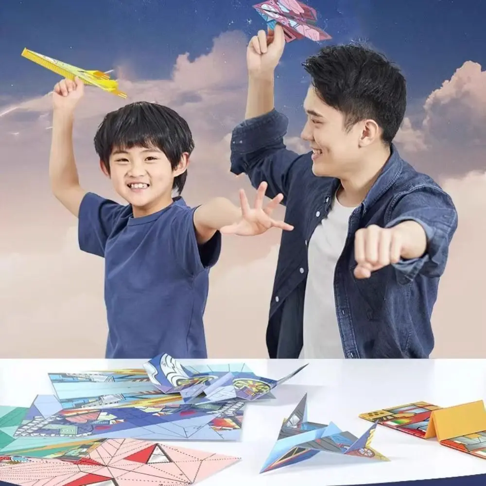 

Paper Handmade Colored Paper Set Art Learning Folding Airplane Origami Set Montessori 3D Versatile Paper Aircraft Toy