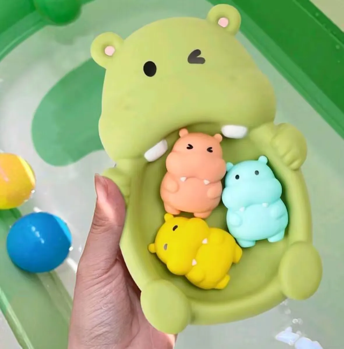 ألعاب حمام عائلية من المطاط الناعم - مجموعة فرس النهر وال قضاعة وأسد البحر، آمنة ولطيفة، لفتح متعة الاستحمام الجديدة