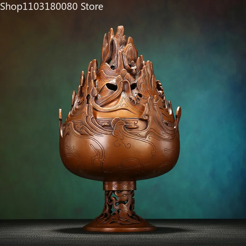 Red copper carving Boshan censer Chinese Zen decor incense burner Large size 42cm,24cm,18.5cm,15.5cm