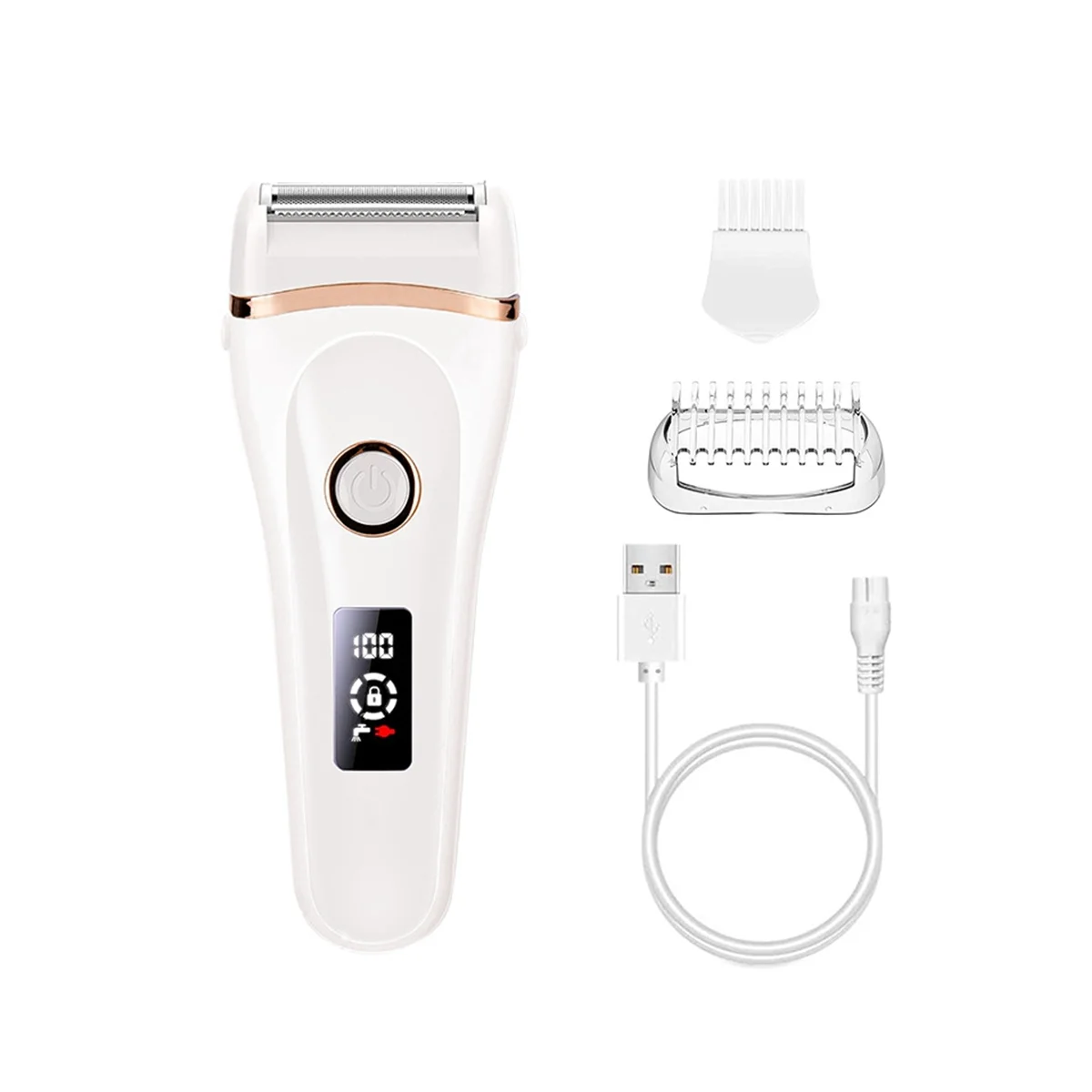 Electric Shave Ladies Shave USB Rechargeable Bikini Trimmer for Whole Body Waterproof LCD Display Wet and Dry Use