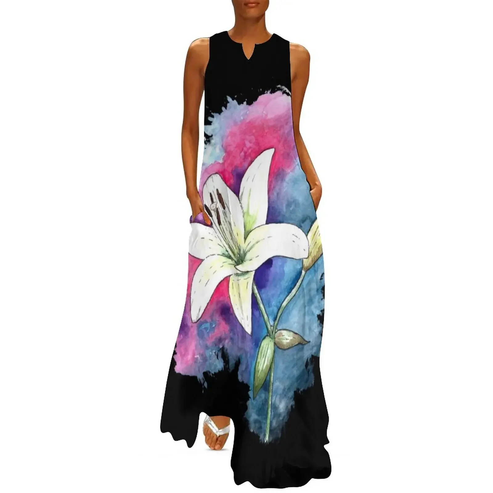

Galaxy lily in watercolor Long Dress Women's evening dress summer dresses womens 2025 Women's dress