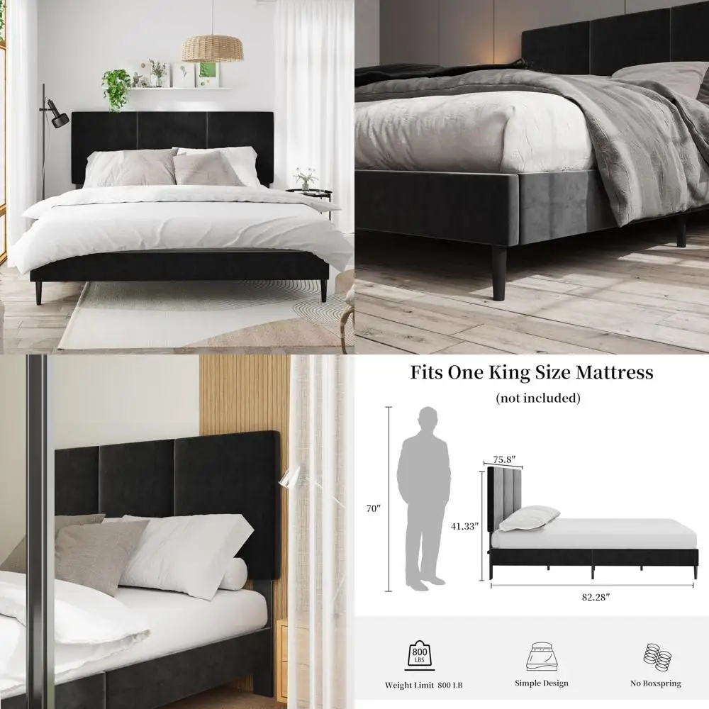 

Sturdy King-Size Bed Frame with Vertical Tufted Headboard, No Box Spring Required, Simple Assembly, Platform Style