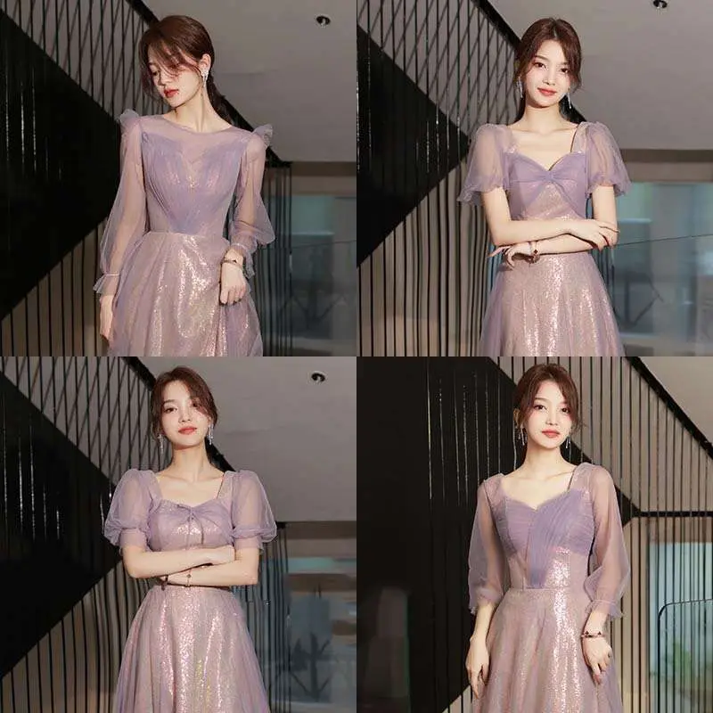 

Purple Long Bridesmaid Dr Spring Summer Fairy Sle High Waist Regular Sve KTV Costume Other Material 00% New Arrival