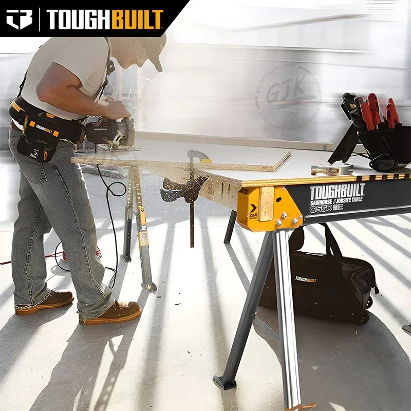 ToughBuilt - طاولة المنشار/Jobsite القابلة للطي - قوية وشديدة التحمل، فولاذ عالي الجودة بنسبة 100%، مقبض سهل الحمل مقاس 41.5 بوصة - (TB-C550)