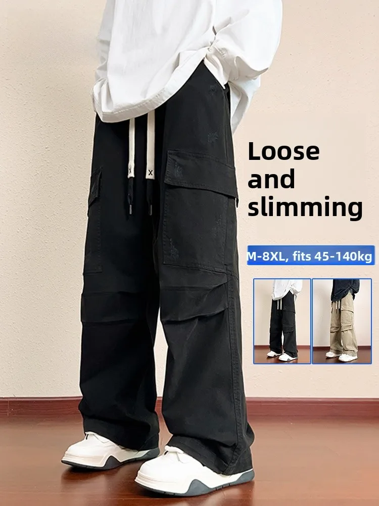 

MoChao Men's Loose Straight Leg Workwear Long Pants plus Size Fat Sle Spring Autumn New Faion Casual Pants