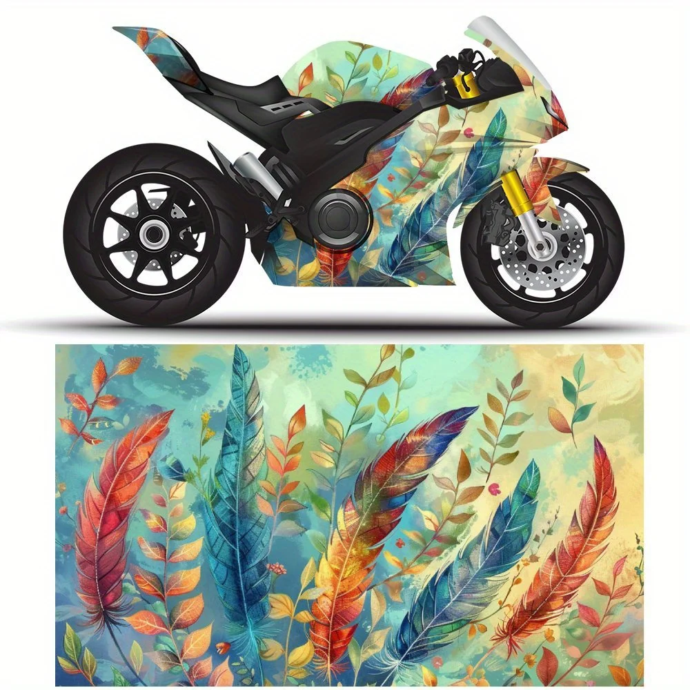 

2 PCS vibrant colorful feathers pattern Motorcycle self-adhesive PVC sticker, motorcycle body film, suitable for most motorcycle