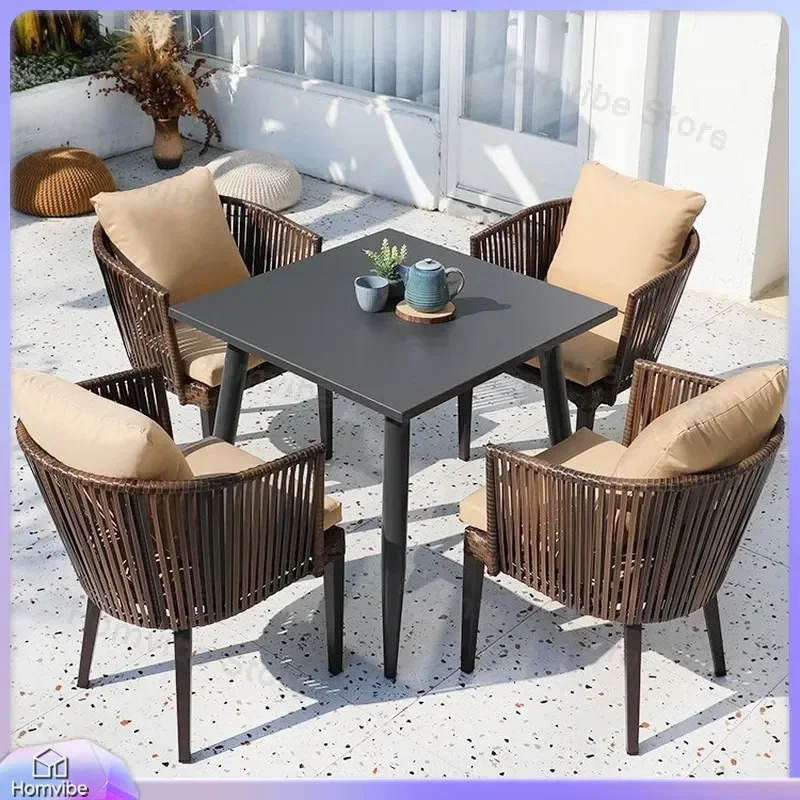 Outdoor Rattan Furniture Set Waterproof Sunproof Garden Patio Table and Chairs Balcony Terrace Cafe Casual Woven Dining Seat